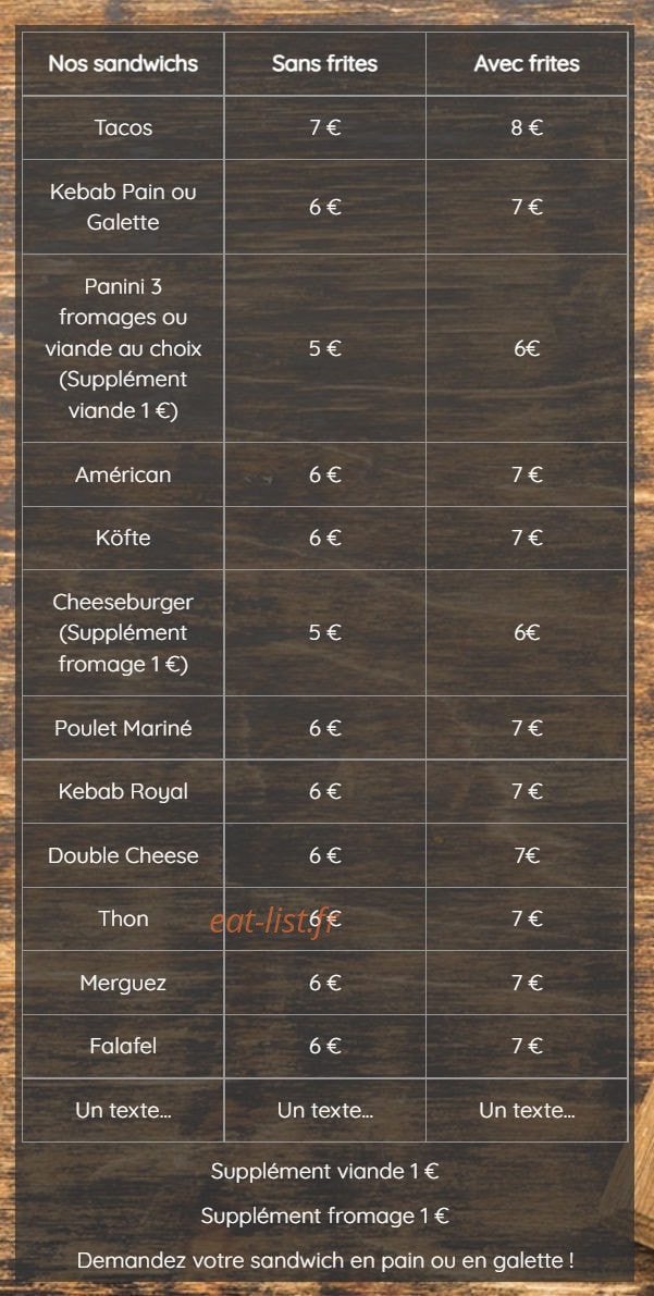 Amedi kebab — carte page 1