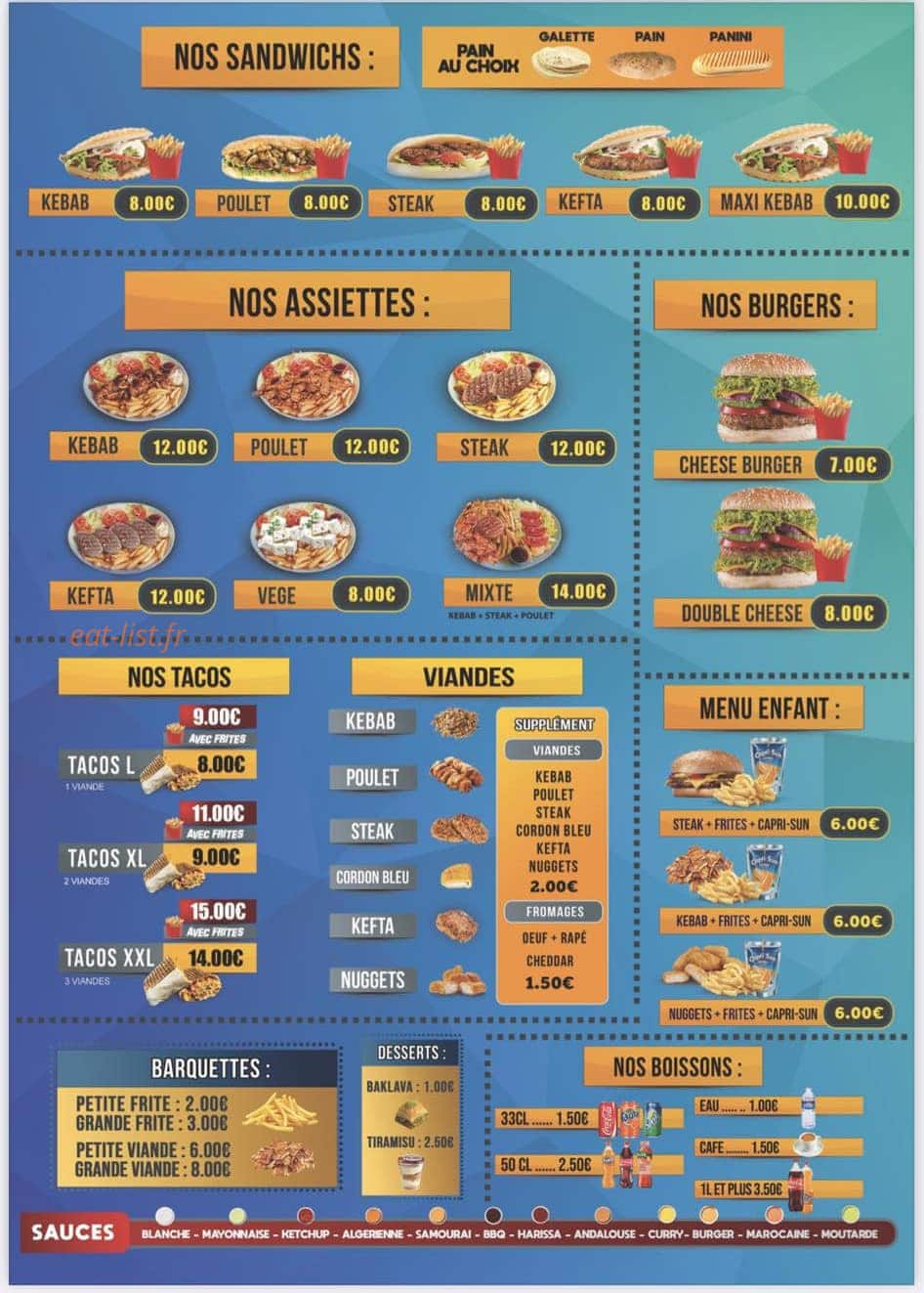 Vigen Rapide Kebab — carte page 1