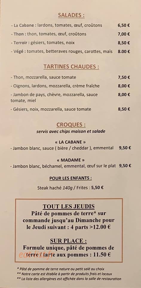La Cabane — carte page 1