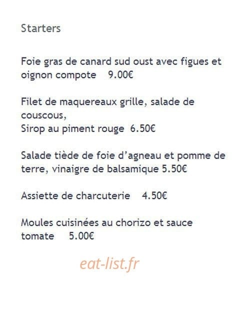 Auberge des Tilleuls — carte page 1