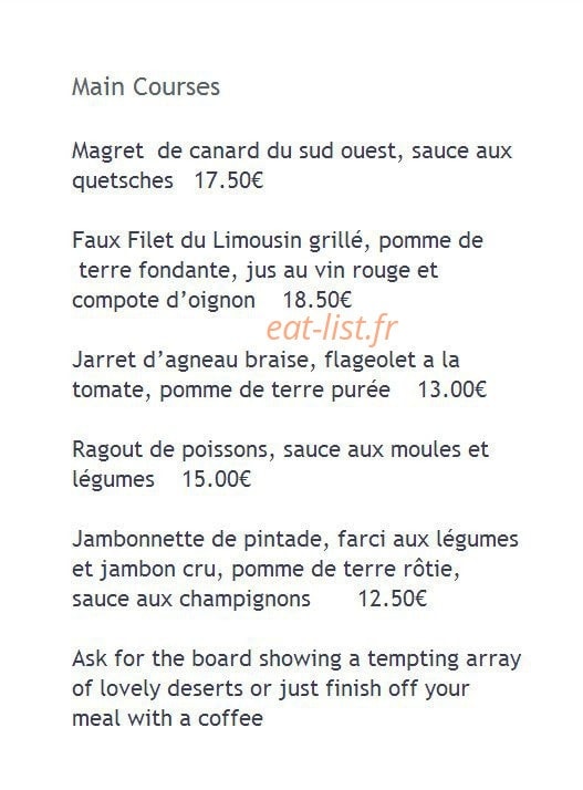 Auberge des Tilleuls — carte page 2