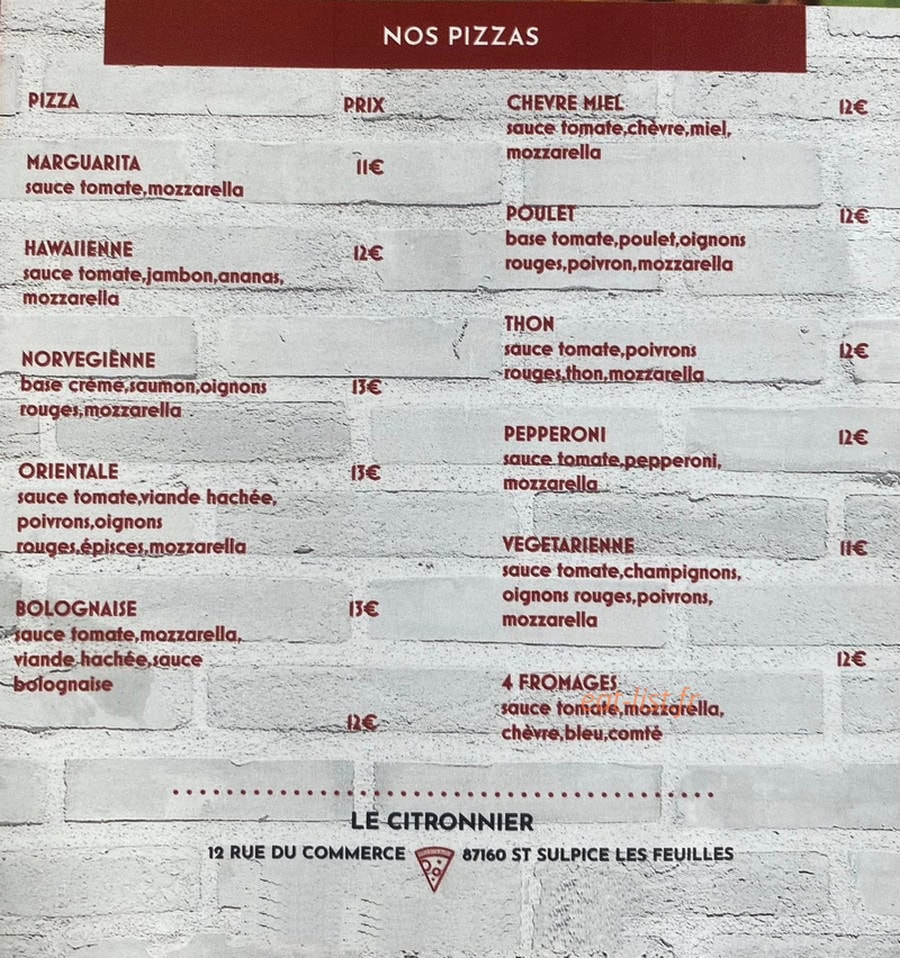 Le Citronnier — carte page 1