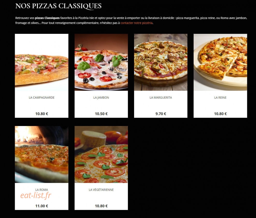 Pizzéria Isle — carte page 2