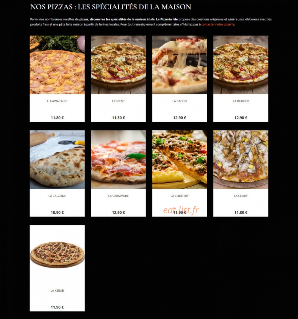 Pizzéria Isle — carte page 1
