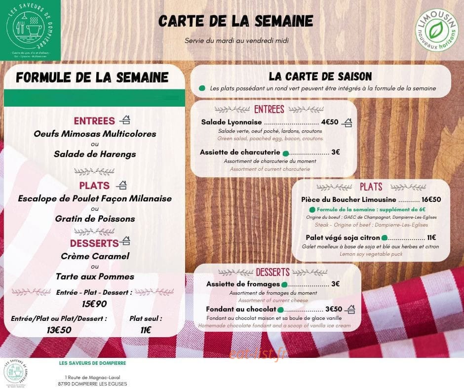 Les Saveurs de Dompierre — carte page 1