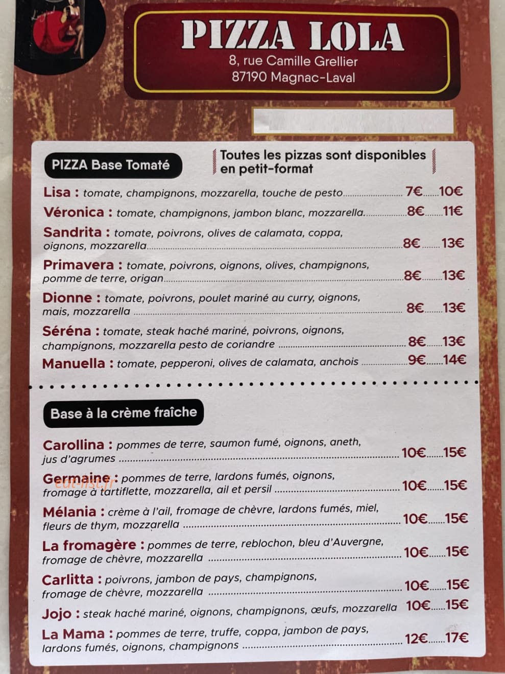 Pizza Lola — carte page 1