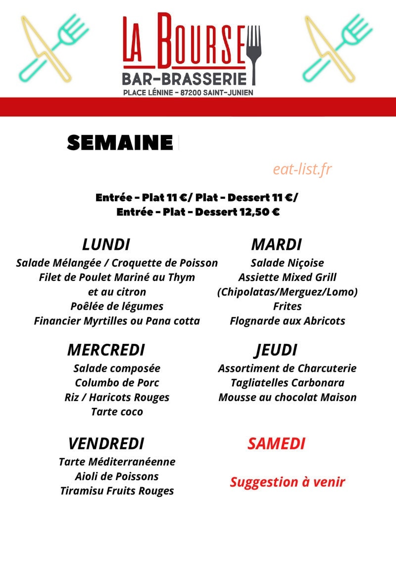 Brasserie De La Bourse — carte page 1