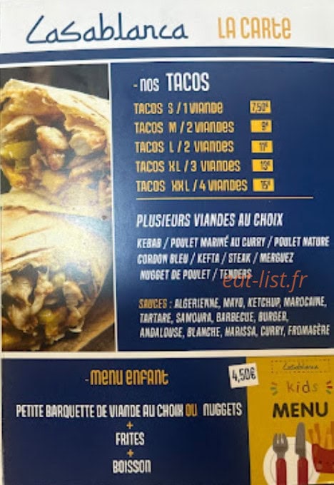 Chicha kebab Casablanca — carte page 1