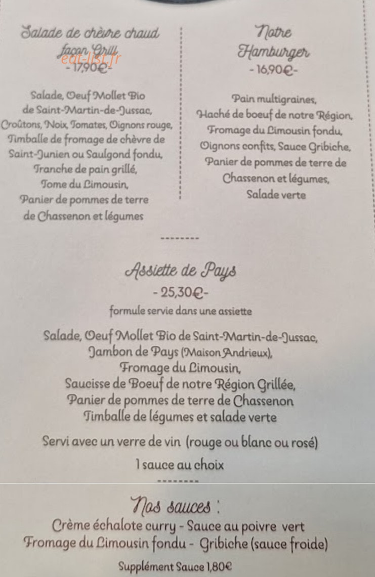 Le Grill du Gantier — carte page 2