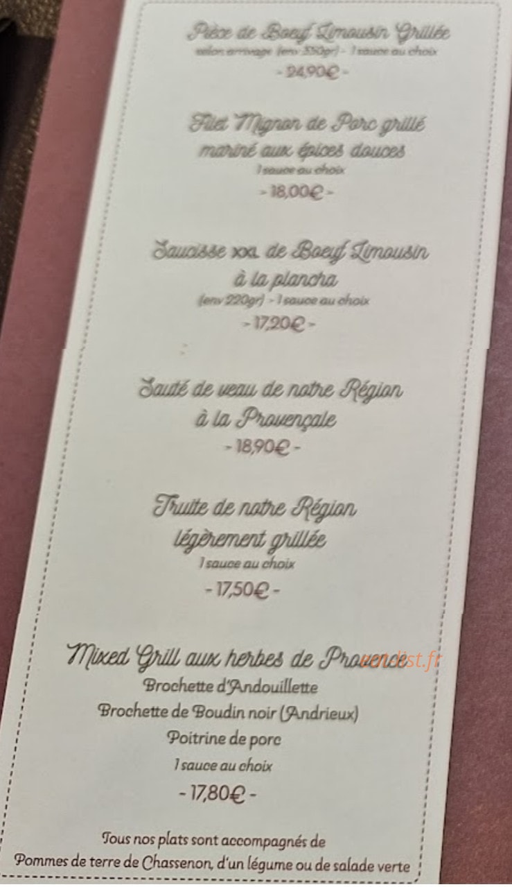 Le Grill du Gantier — carte page 1