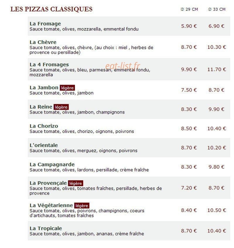Le Kiosque à Pizzas — carte page 1