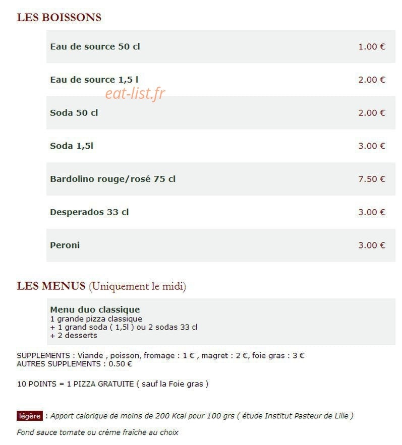 Le Kiosque à Pizzas — carte page 4