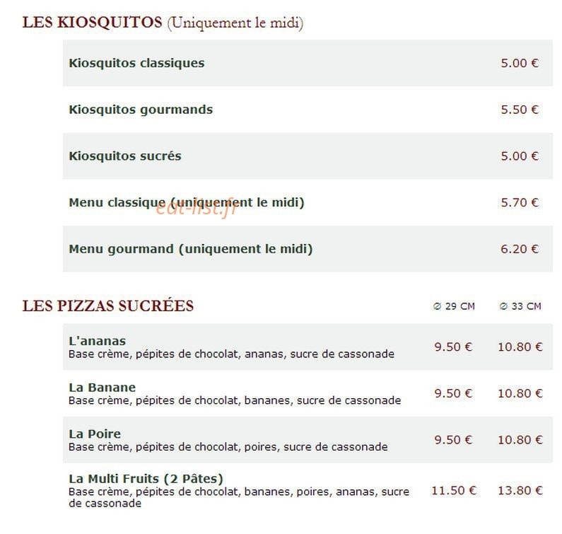 Le Kiosque à Pizzas — carte page 3