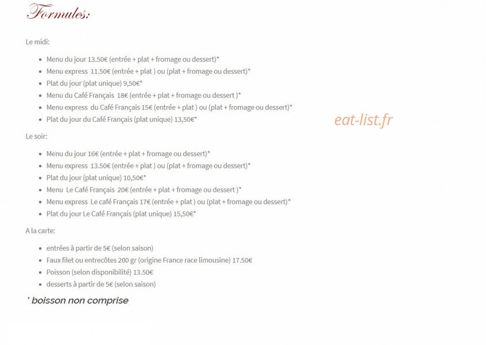 Le Café Français — carte page 1