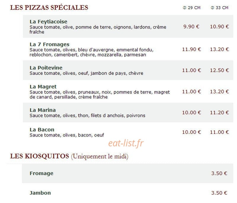 Le Kiosque à Pizzas — carte page 2