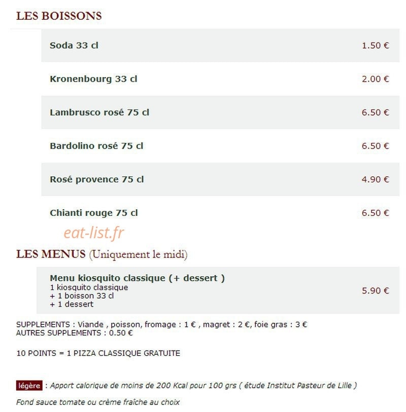Le Kiosque à Pizzas — carte page 3