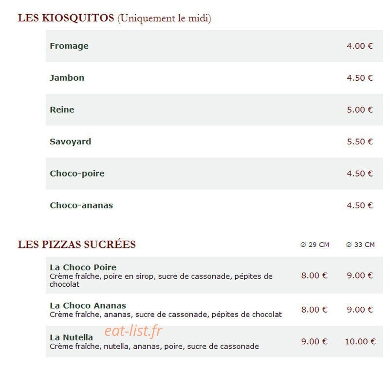 Le Kiosque à Pizzas — carte page 4