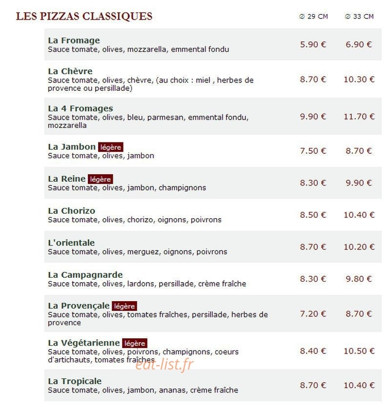 Le Kiosque à Pizzas — carte page 1