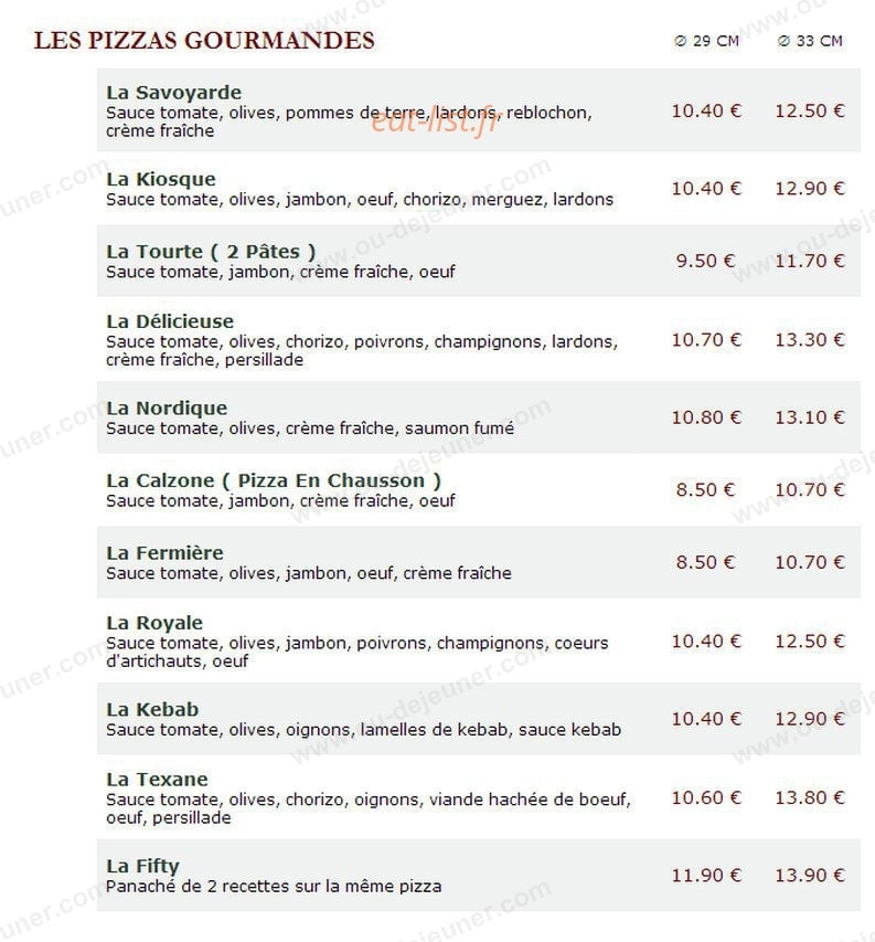 Le Kiosque à Pizzas — carte page 2
