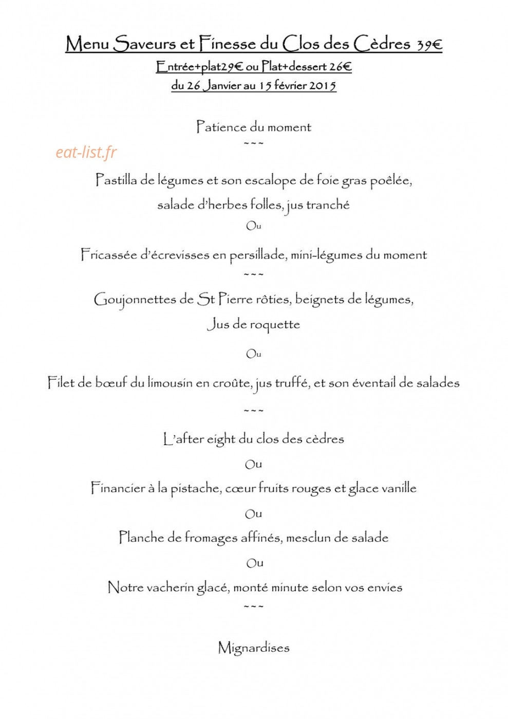 Clos des Cèdres — carte page 1