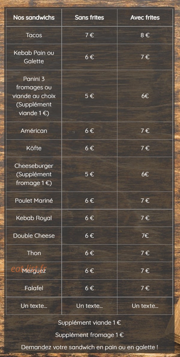 Amedi kebab — carte page 1