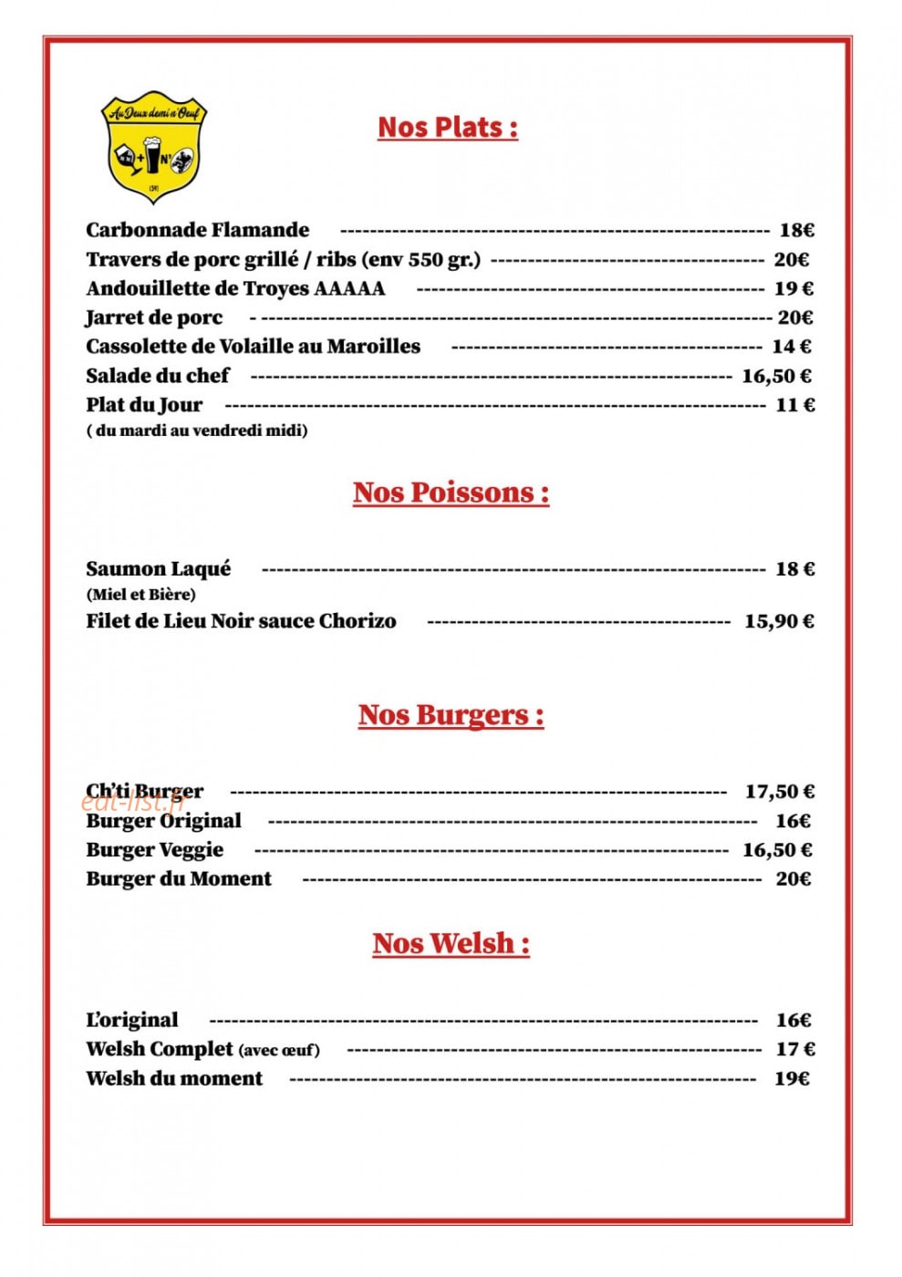 Au Deux demi n'Oeuf — carte page 3