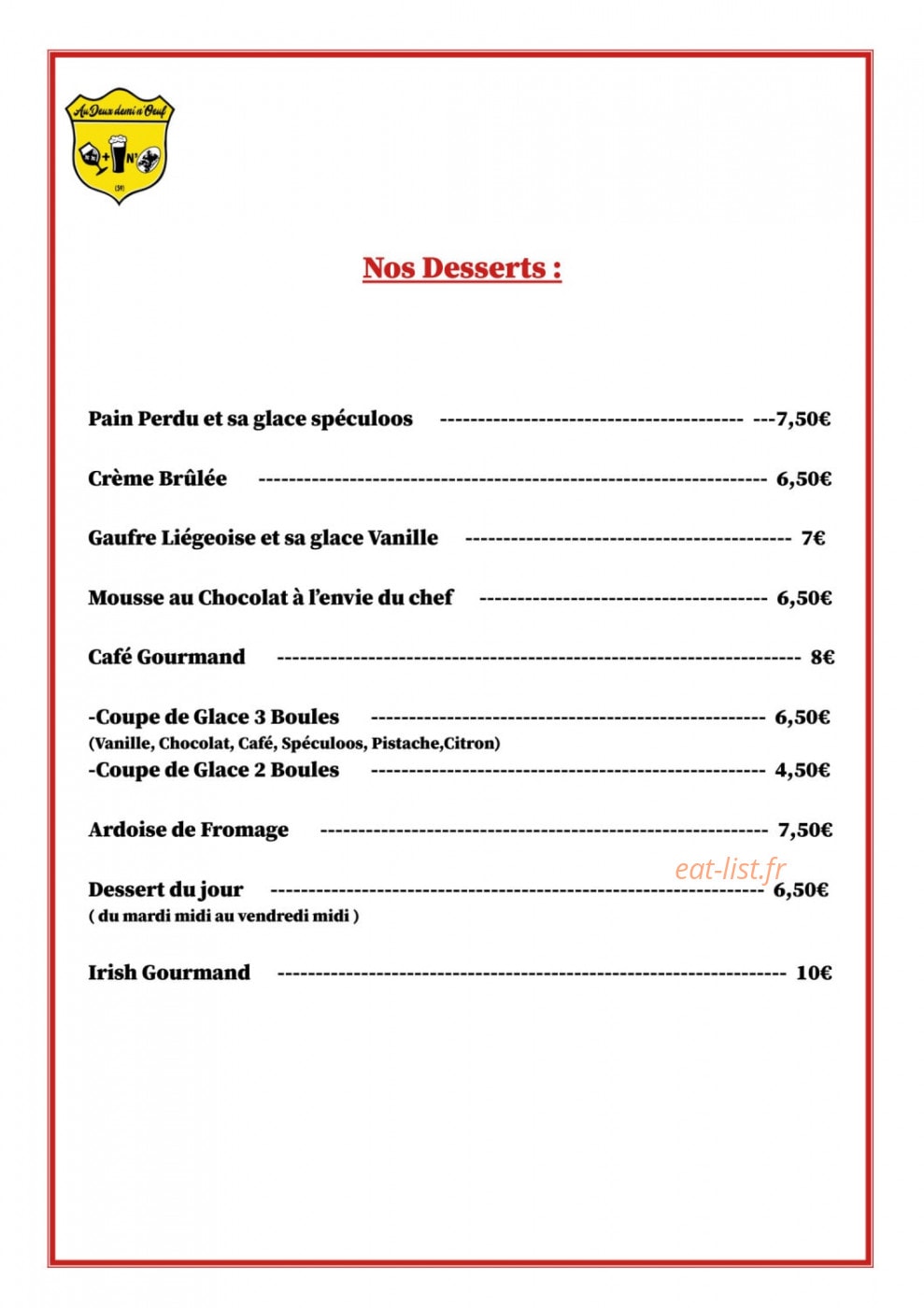Au Deux demi n'Oeuf — carte page 5