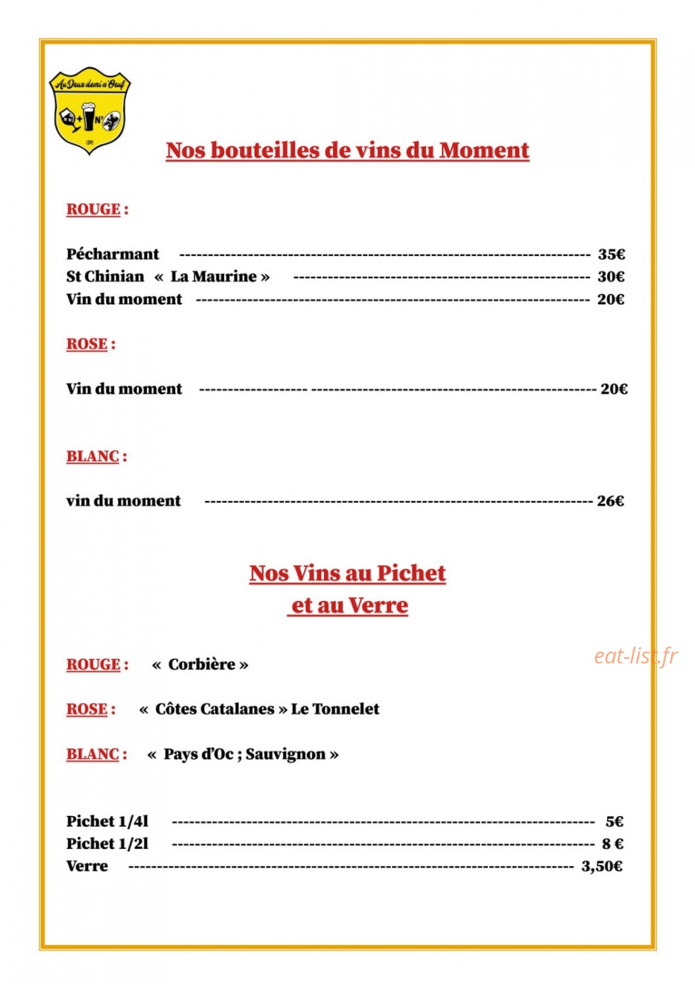 Au Deux demi n'Oeuf — carte page 6
