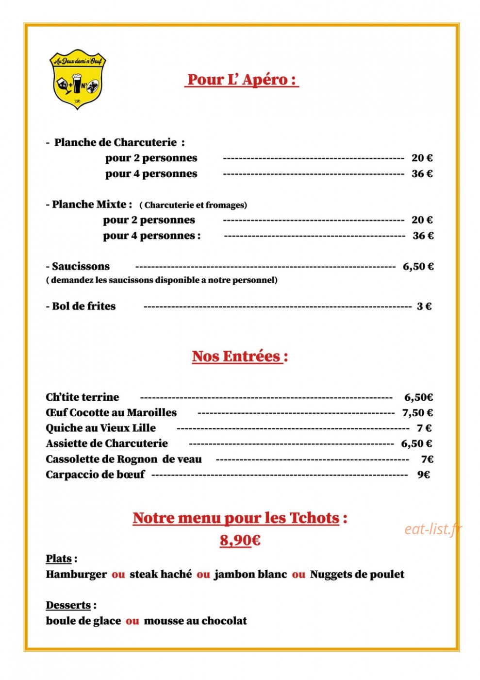 Au Deux demi n'Oeuf — carte page 2