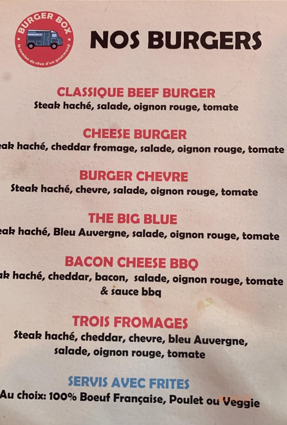 Burger Box — carte page 1