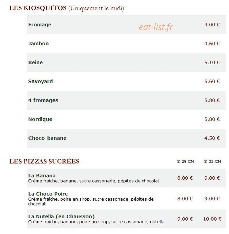 Le Kiosque à Pizzas — carte page 4