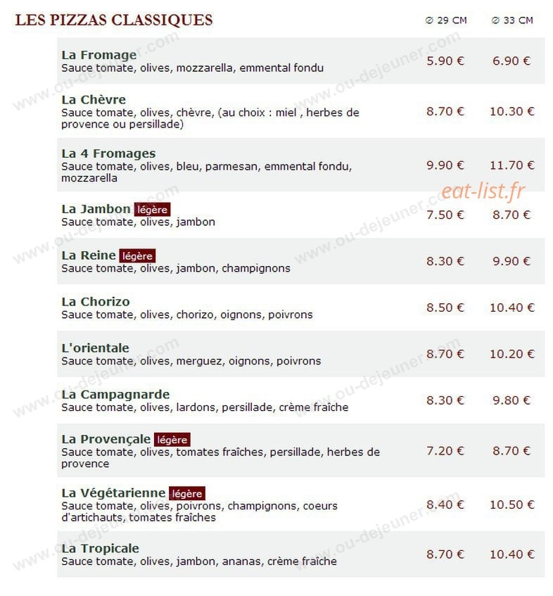 Le Kiosque à Pizzas — carte page 1