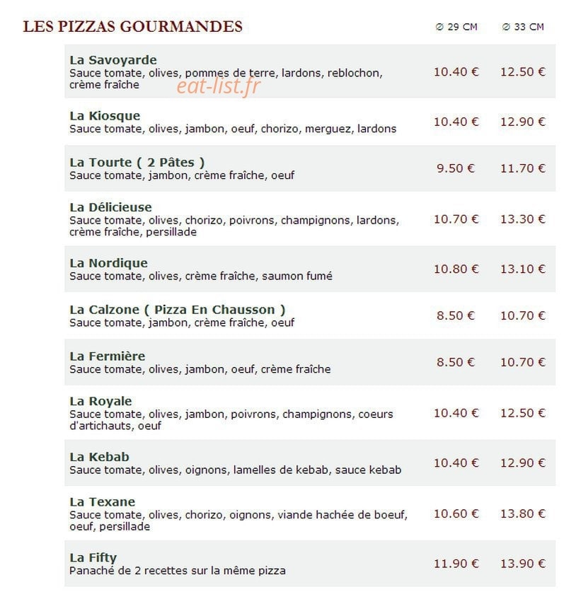 Le Kiosque à Pizzas — carte page 2