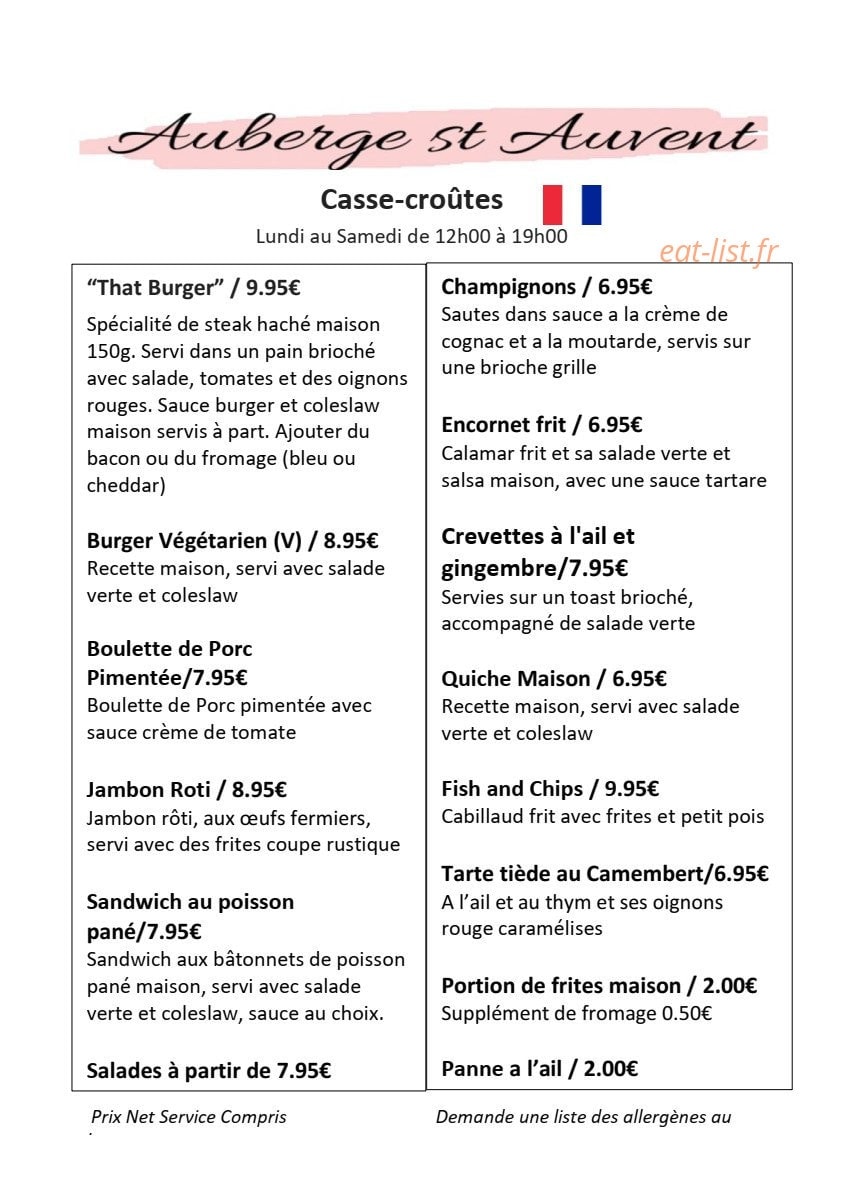 Auberge de la Vallee de la Gorre — carte page 5
