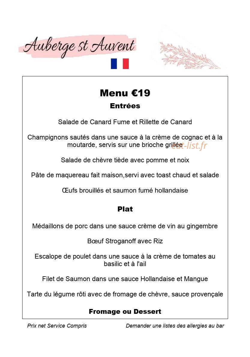 Auberge de la Vallee de la Gorre — carte page 3