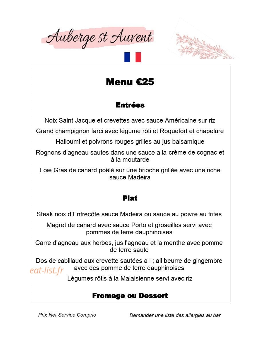 Auberge de la Vallee de la Gorre — carte page 4