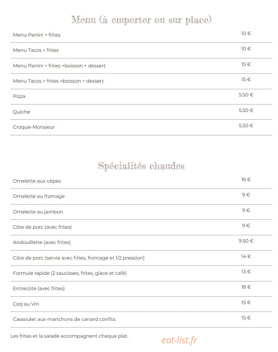 CJB Snack — carte page 1