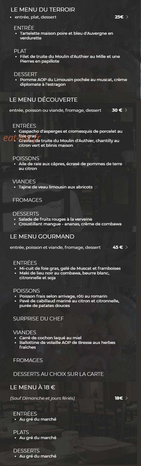 L'auberge de l'étang — carte page 1