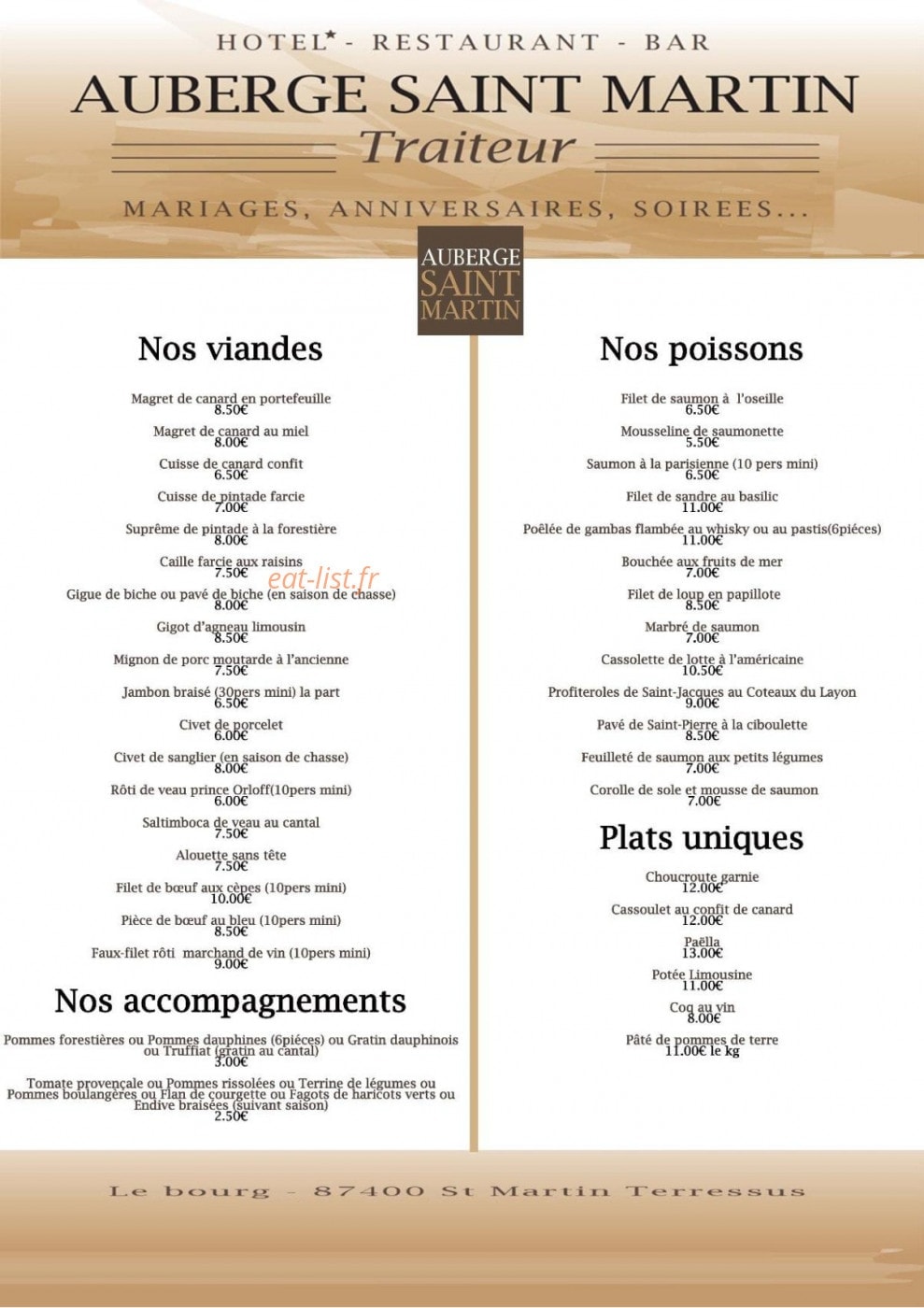Auberge Saint Martin — carte page 2
