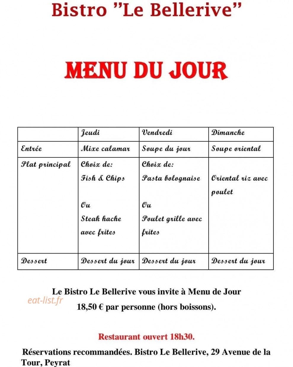 Le Bellerive — carte page 1