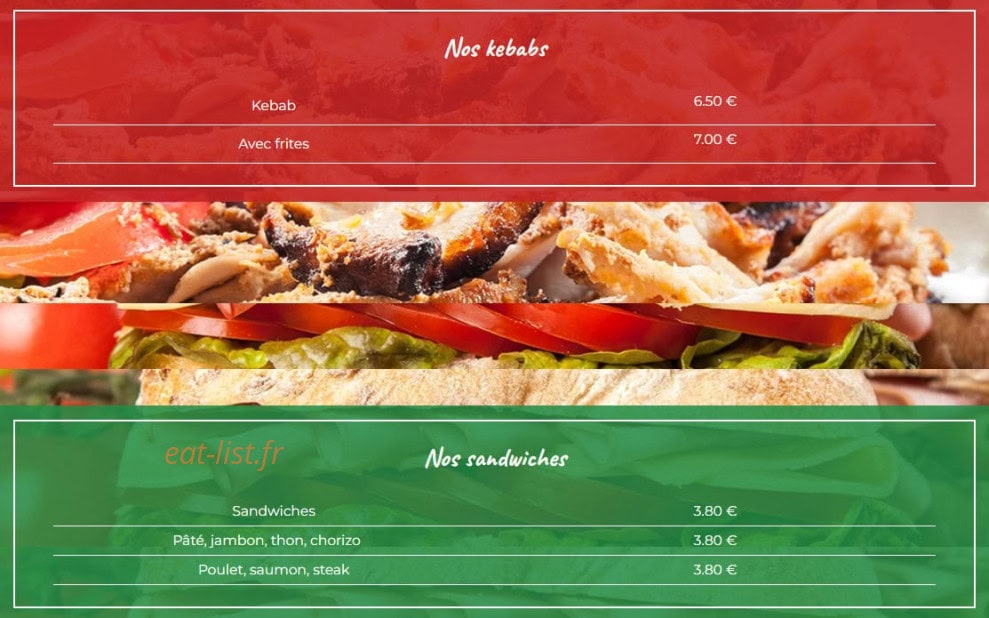 Carte et menu de Chez Maria et Jean-Marie Frichet à Saint Priest Taurion — Les kebabs, sandwichs