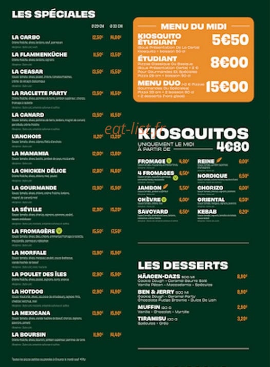 Le Kiosque à Pizzas — carte page 2