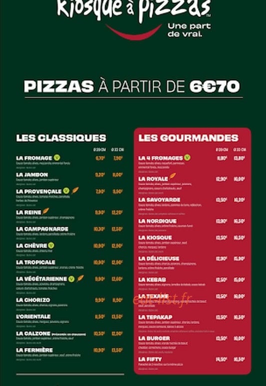 Le Kiosque à Pizzas — carte page 1