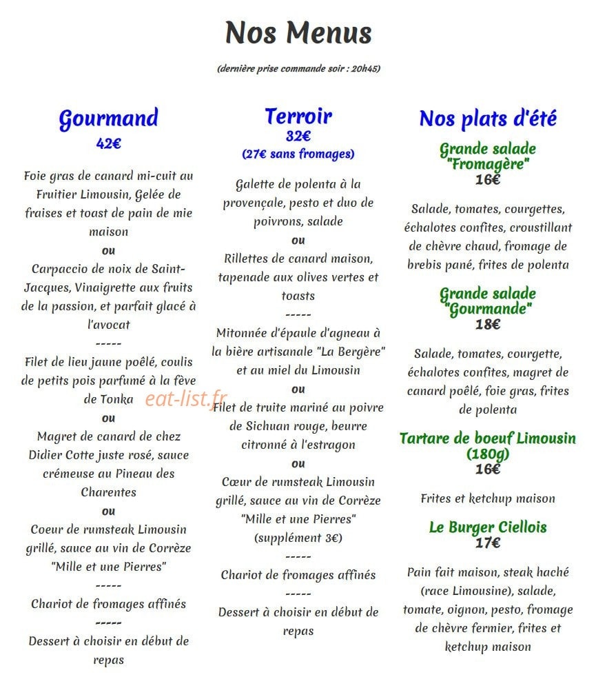 Auberge La Source — carte page 2