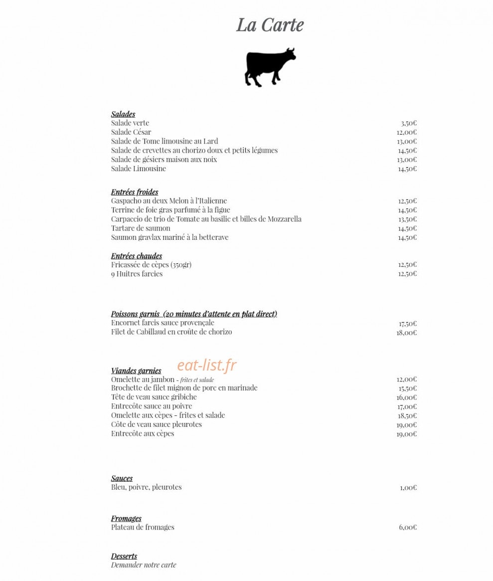 Auberge de Veyrac — carte page 1