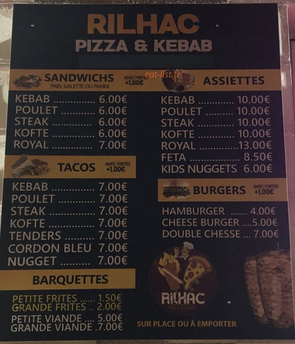 Rilhac Kebab — carte page 1