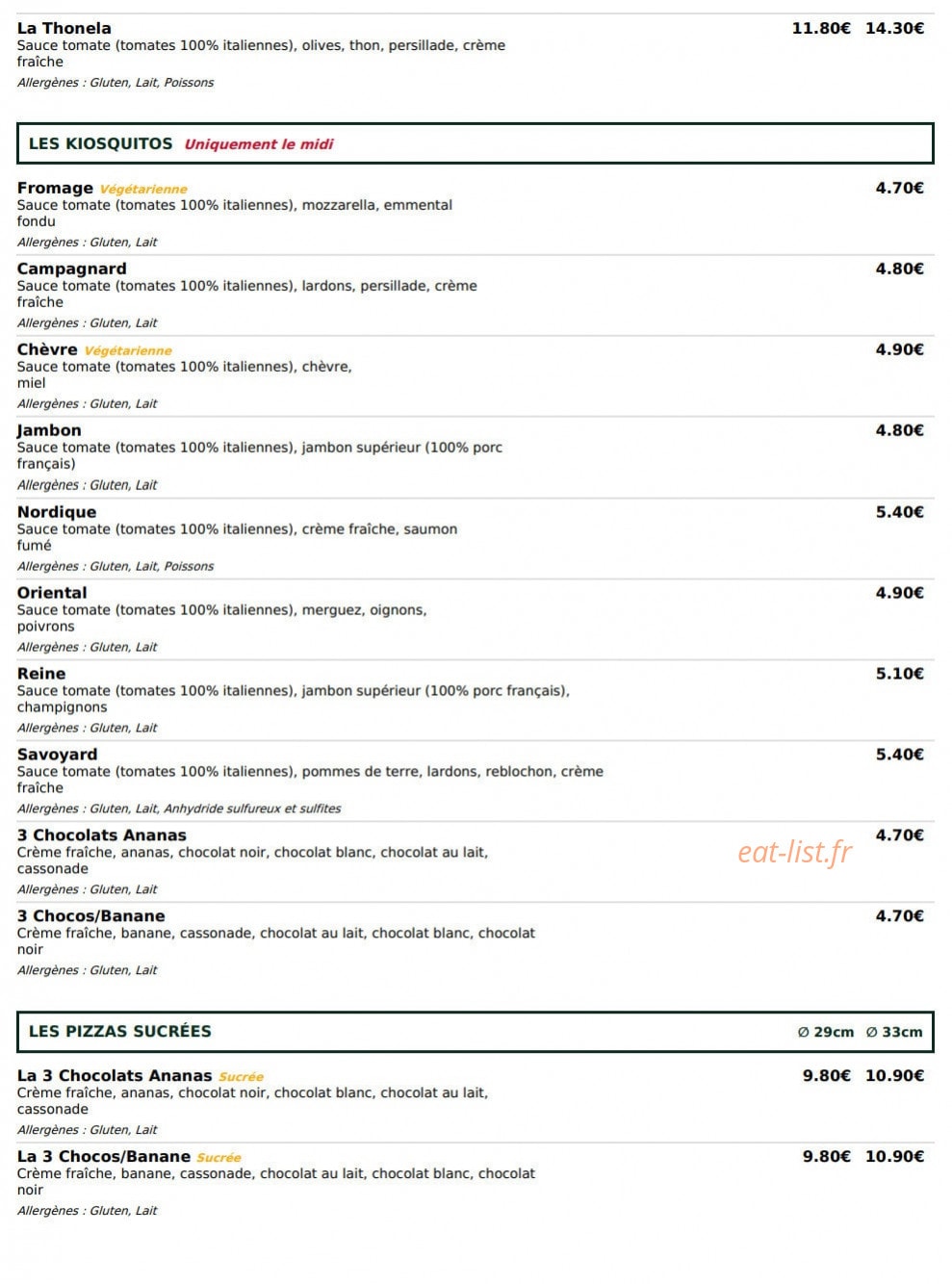 Le Kiosque à Pizzas — carte page 4