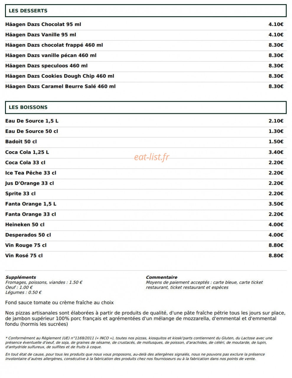 Le Kiosque à Pizzas — carte page 5