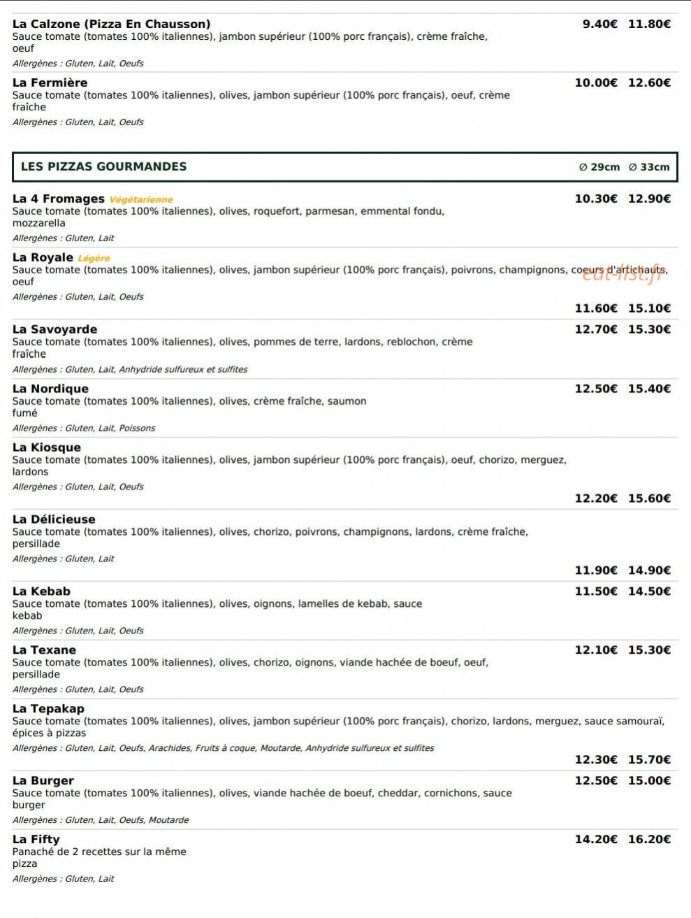 Le Kiosque à Pizzas — carte page 2