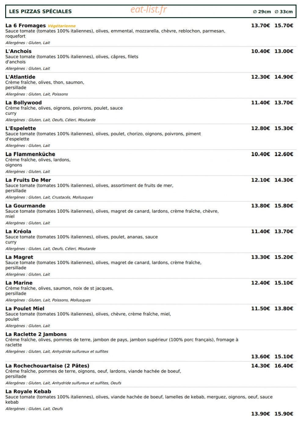Le Kiosque à Pizzas — carte page 3